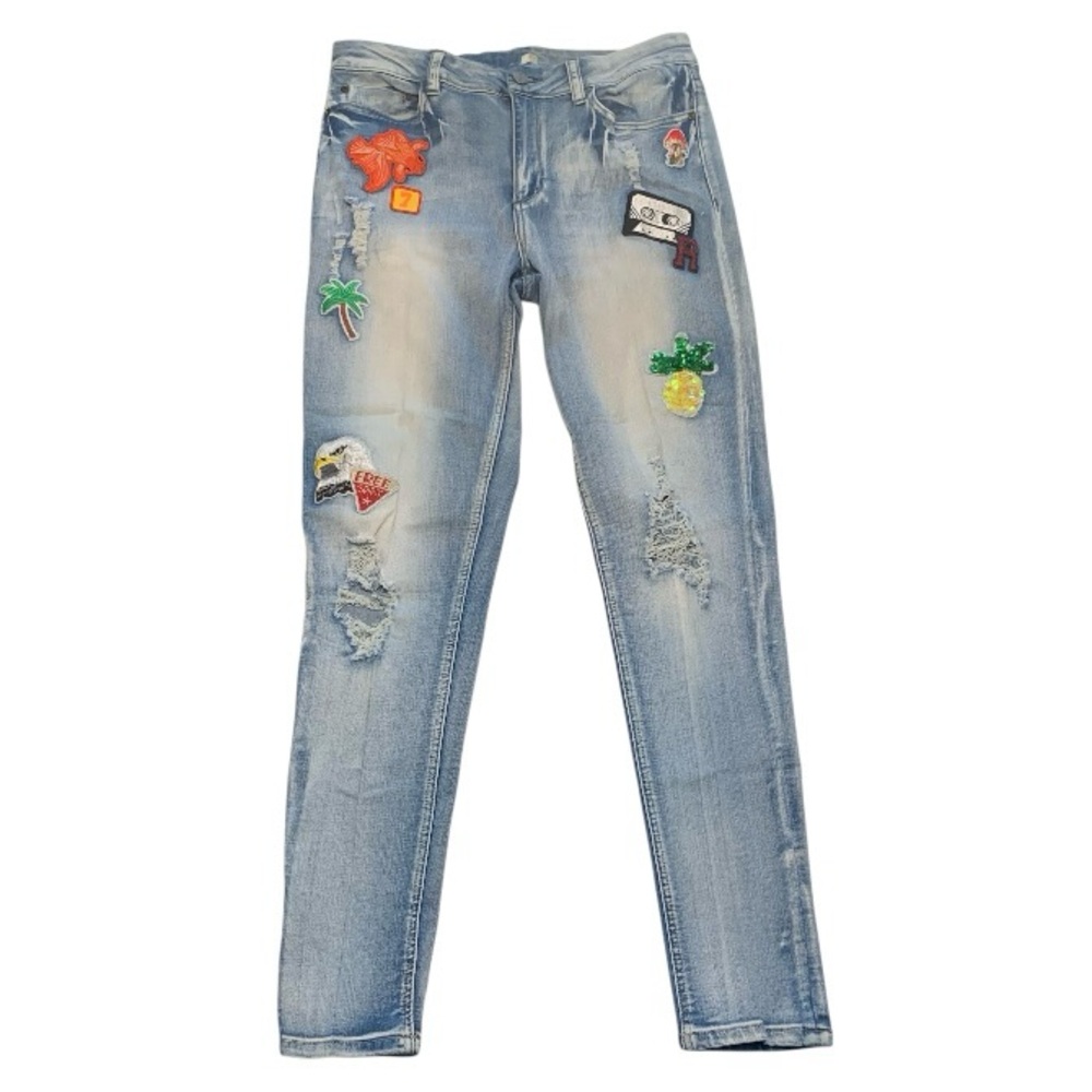BANJARA Distressed Blue Jeans w/ Patches Sz 31/14